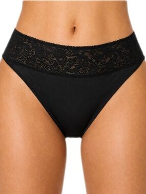 Soma High Leg Lace Trim Brief Panties Black Grip Waist — Size L/G